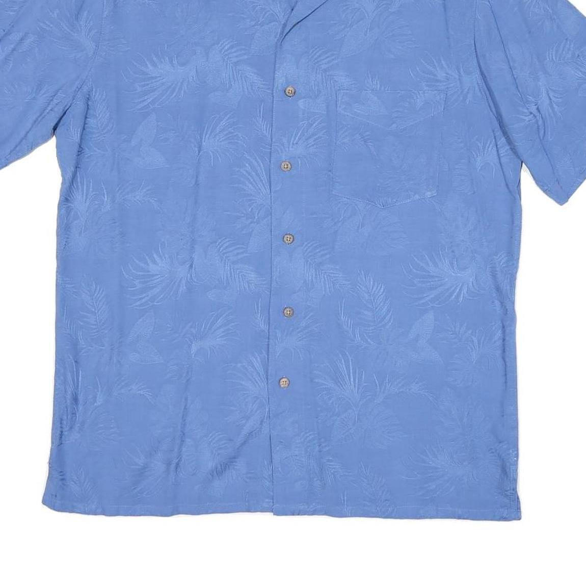 BATICK BAY Mens Blue Rayon Shirt M Palm Leaf Print Casual Short Sleeve