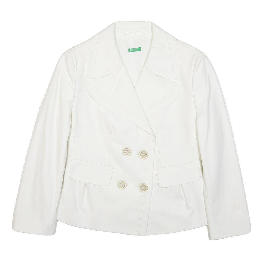 BENETTON Womens White Tailored Jacket M Cotton Blend Button Plain Formal