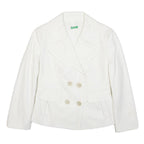 BENETTON Womens White Tailored Jacket M Cotton Blend Button Plain Formal