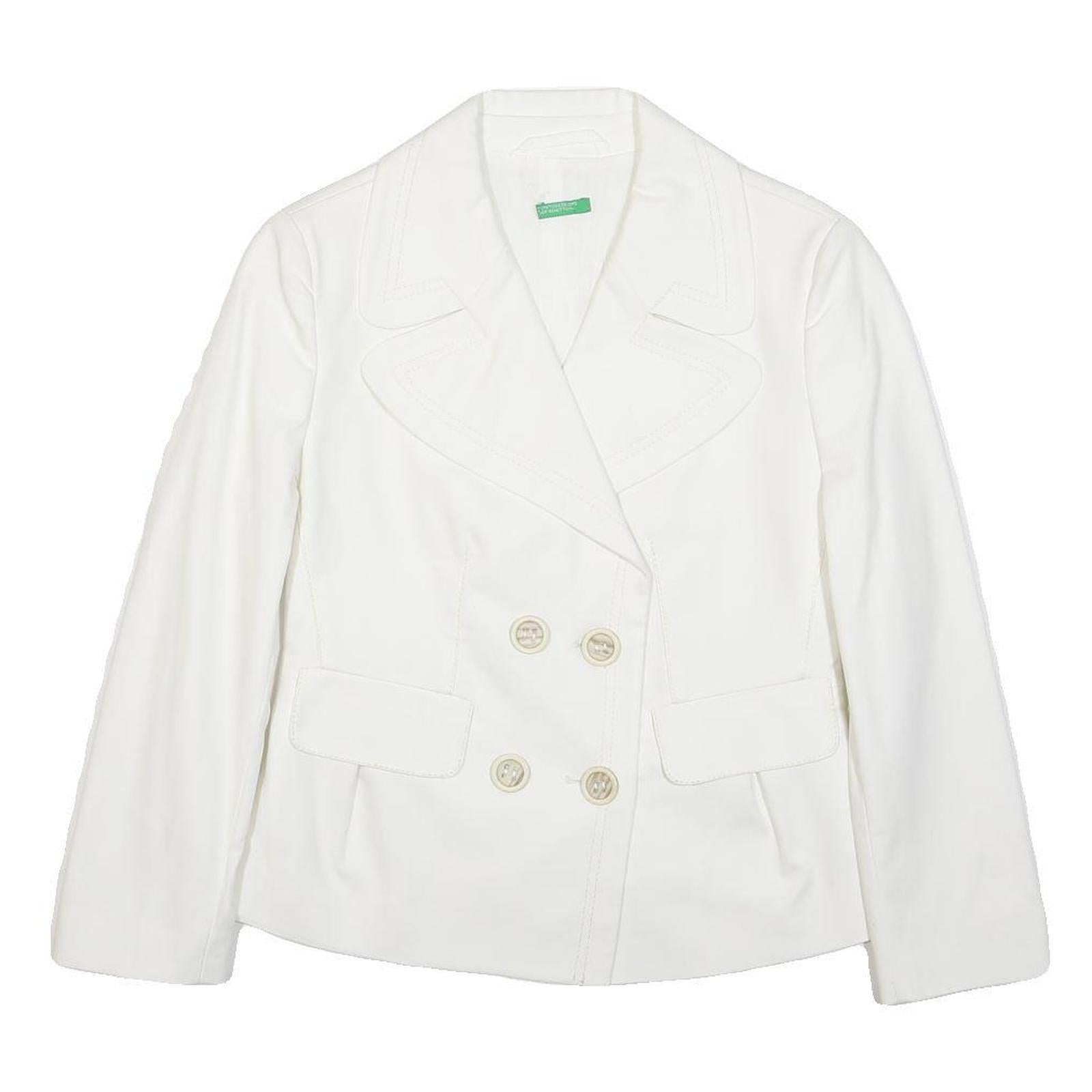 BENETTON Womens White Tailored Jacket M Cotton Blend Button Plain Formal
