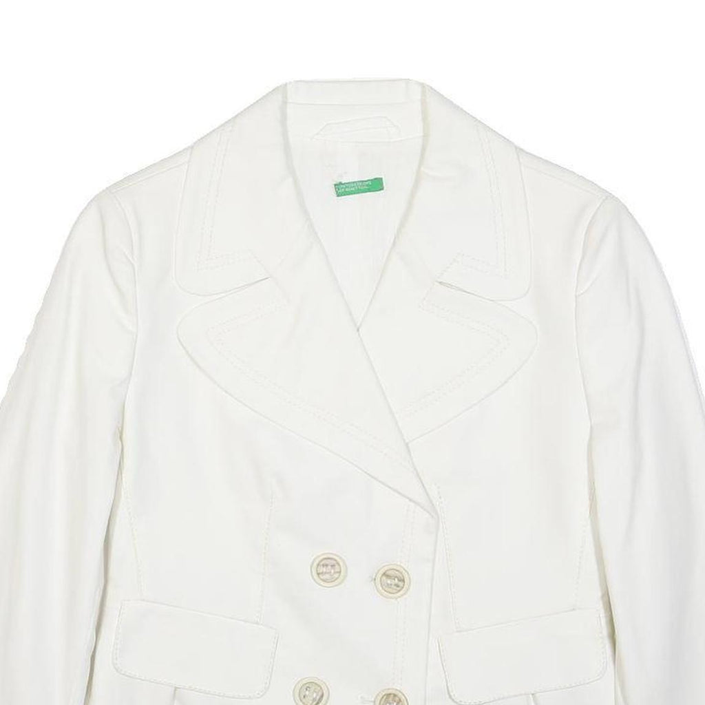BENETTON Womens White Tailored Jacket M Cotton Blend Button Plain Formal