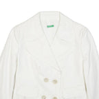 BENETTON Womens White Tailored Jacket M Cotton Blend Button Plain Formal