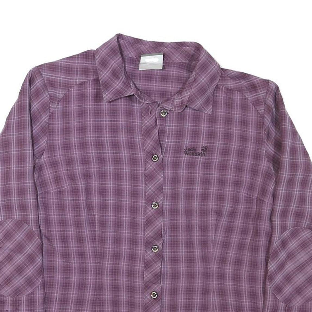 JACK WOLFSKIN Womens Purple Plaid Shirt M Polyester Blend Outdoor Casual