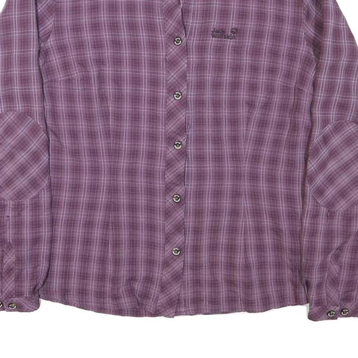 JACK WOLFSKIN Womens Purple Plaid Shirt M Polyester Blend Outdoor Casual