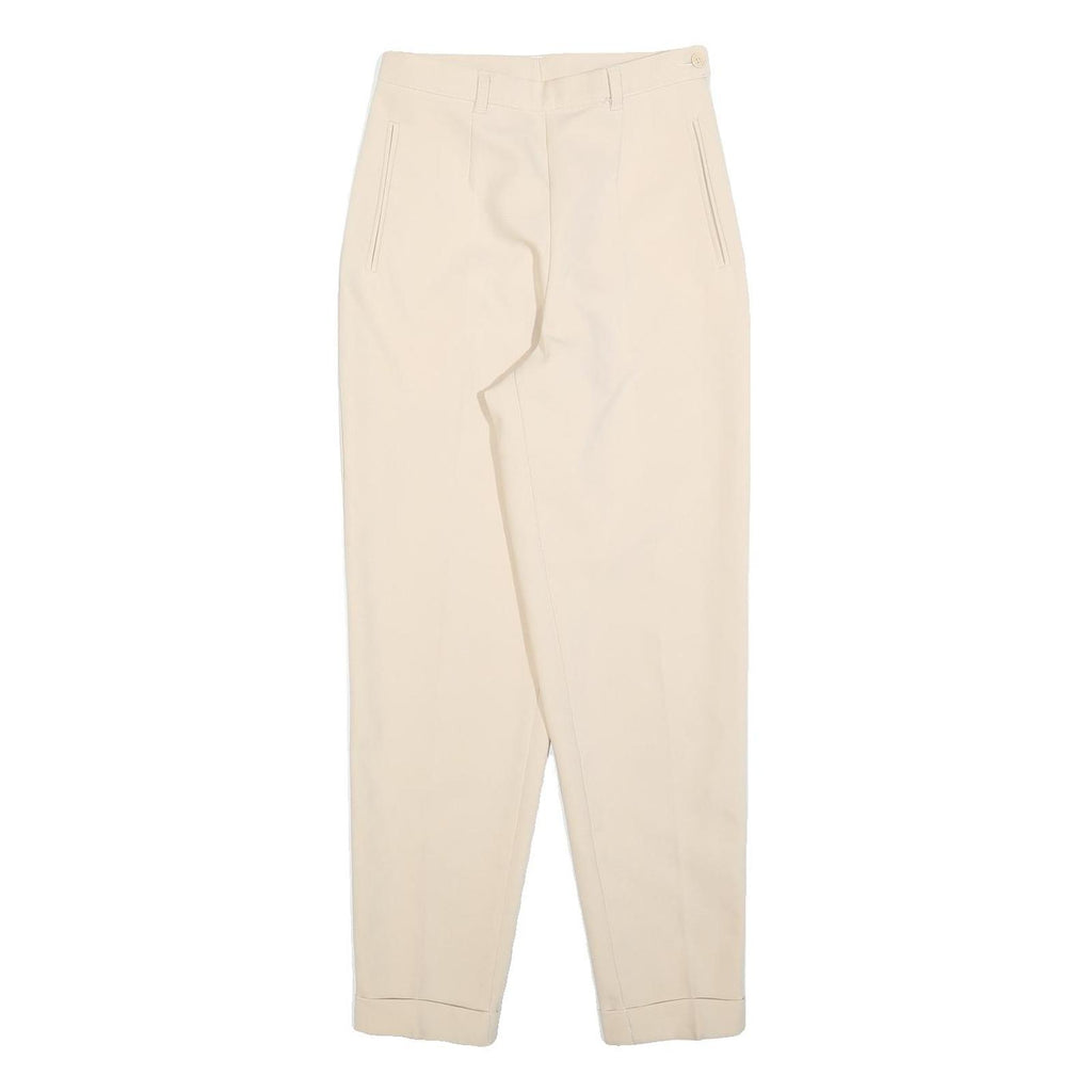 Womens Slim Cream Polyester Trousers W25 L28 Zip Closure Stylish Fit