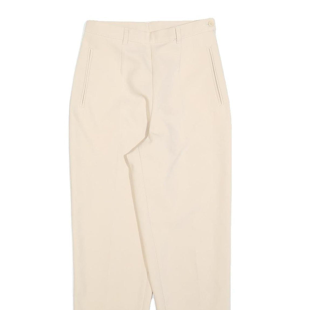 Womens Slim Cream Polyester Trousers W25 L28 Zip Closure Stylish Fit