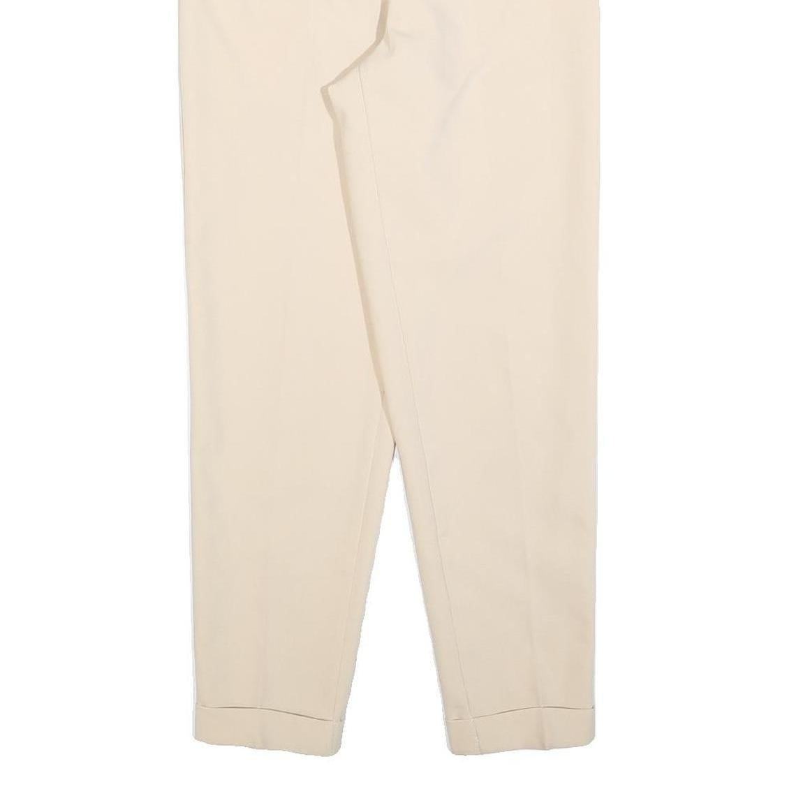 Womens Slim Cream Polyester Trousers W25 L28 Zip Closure Stylish Fit