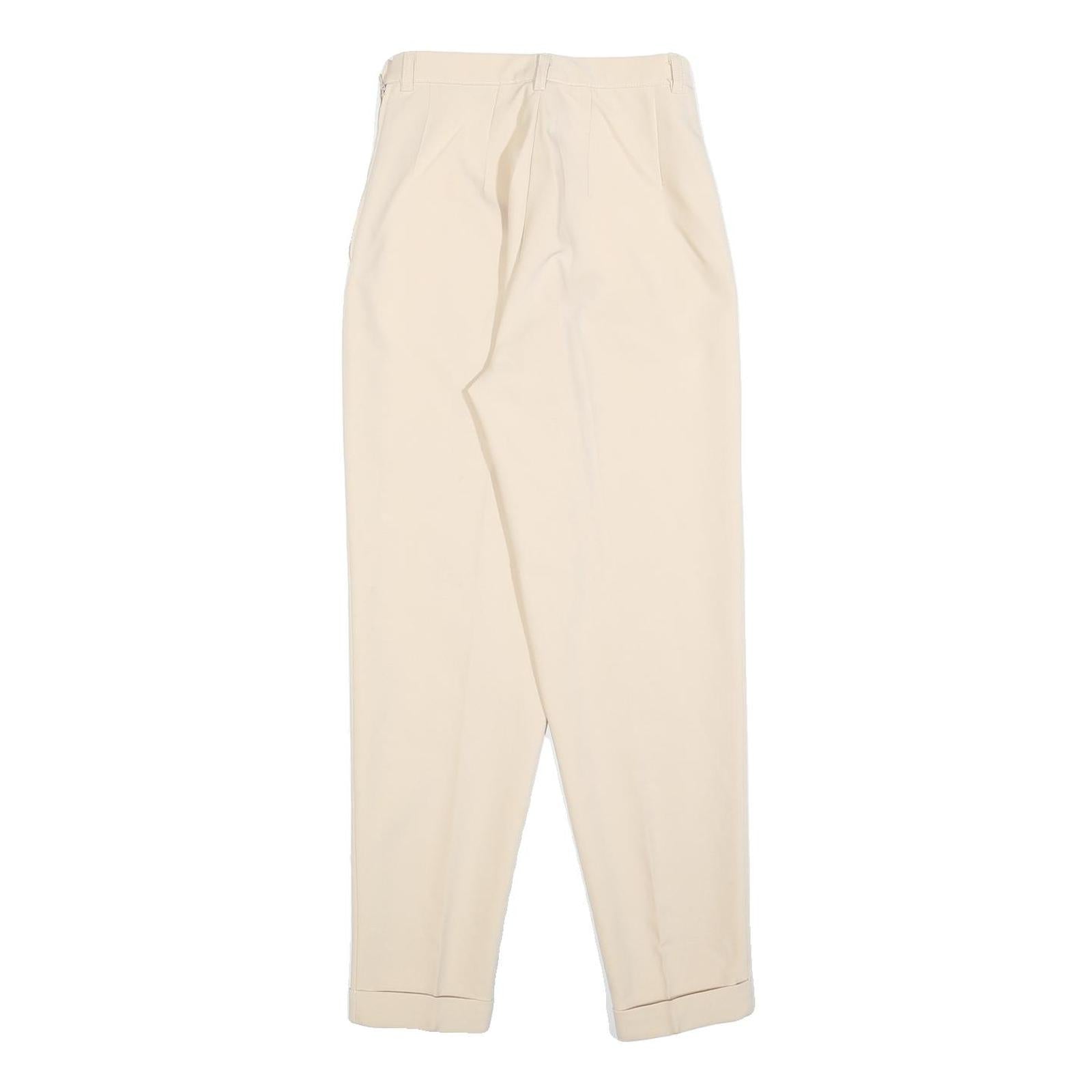 Womens Slim Cream Polyester Trousers W25 L28 Zip Closure Stylish Fit