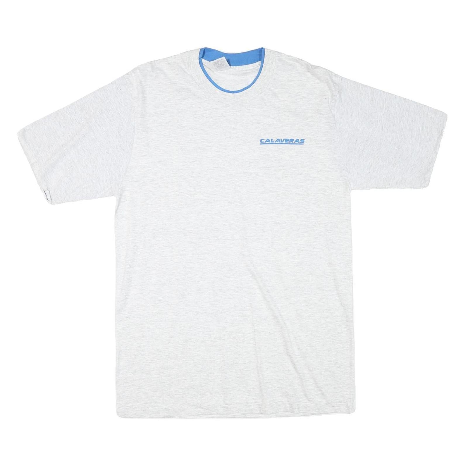LAT Mens White & Blue Modern T-Shirt L Short Sleeve Crew Neck Cotton Blend