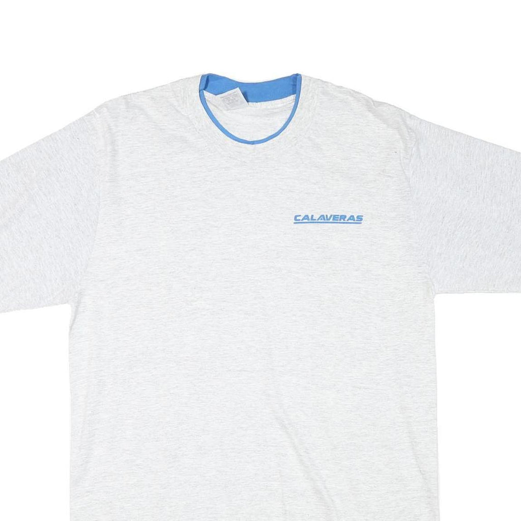 LAT Mens White & Blue Modern T-Shirt L Short Sleeve Crew Neck Cotton Blend