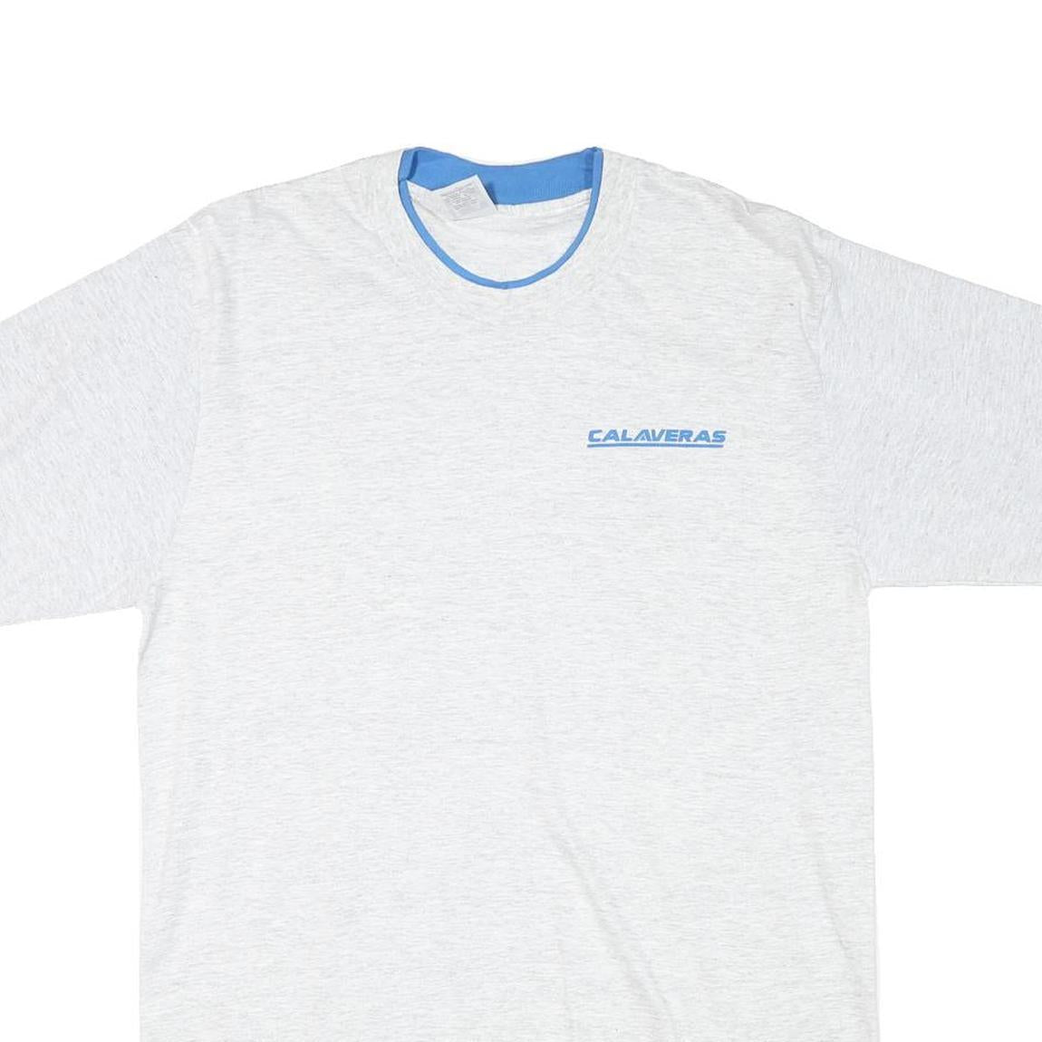 LAT Mens White & Blue Modern T-Shirt L Short Sleeve Crew Neck Cotton Blend