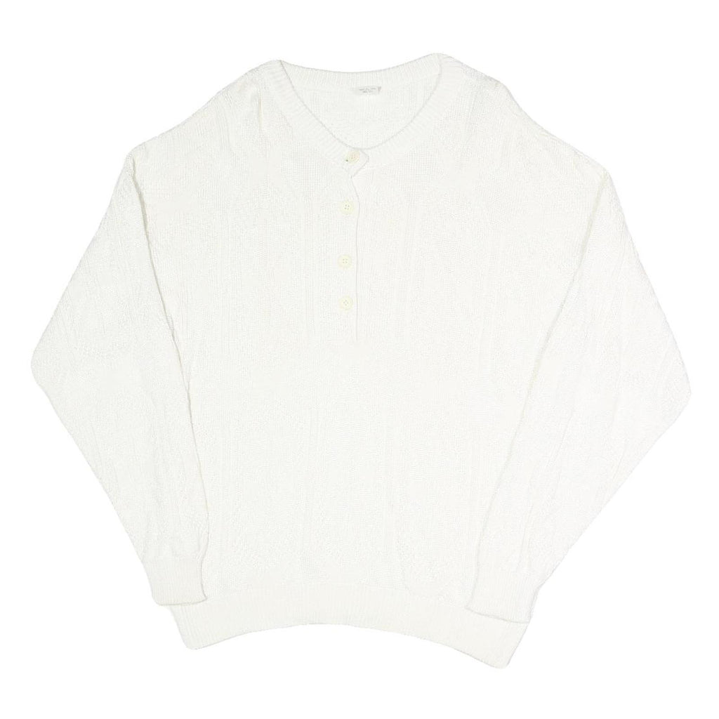 Womens White Plain Pullover Jumper V-Neck Basic Knit L Viscose Blend Soft