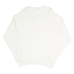 Womens White Plain Pullover Jumper V-Neck Basic Knit L Viscose Blend Soft
