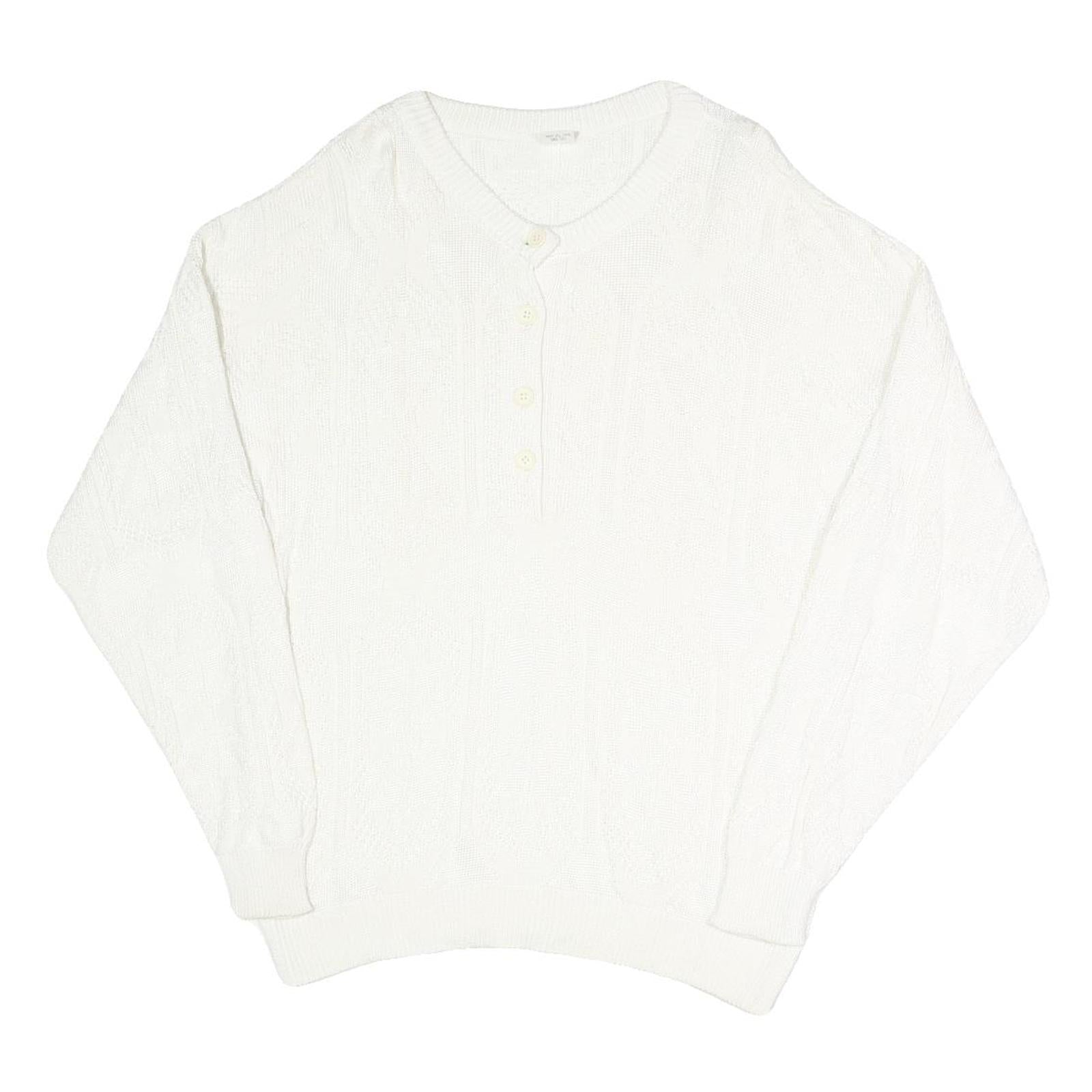 Womens White Plain Pullover Jumper V-Neck Basic Knit L Viscose Blend Soft