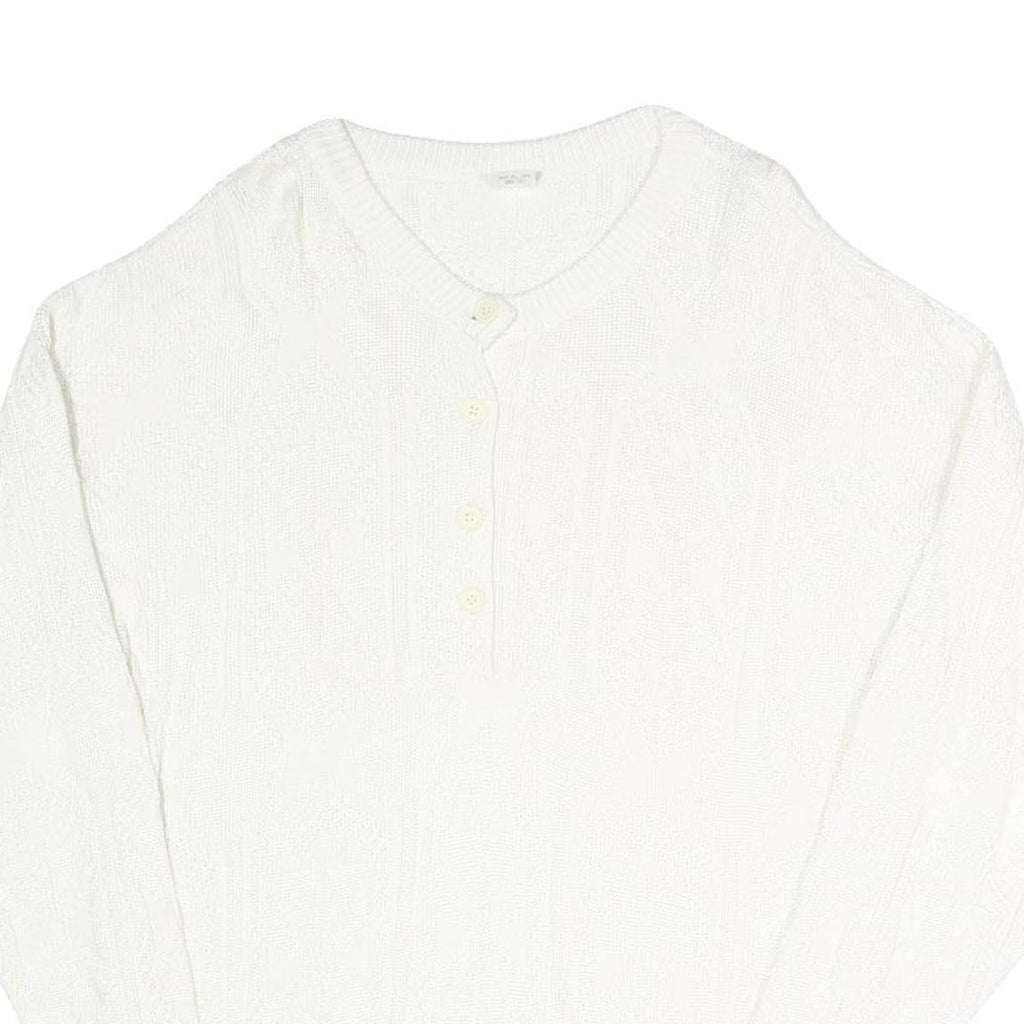 Womens White Plain Pullover Jumper V-Neck Basic Knit L Viscose Blend Soft