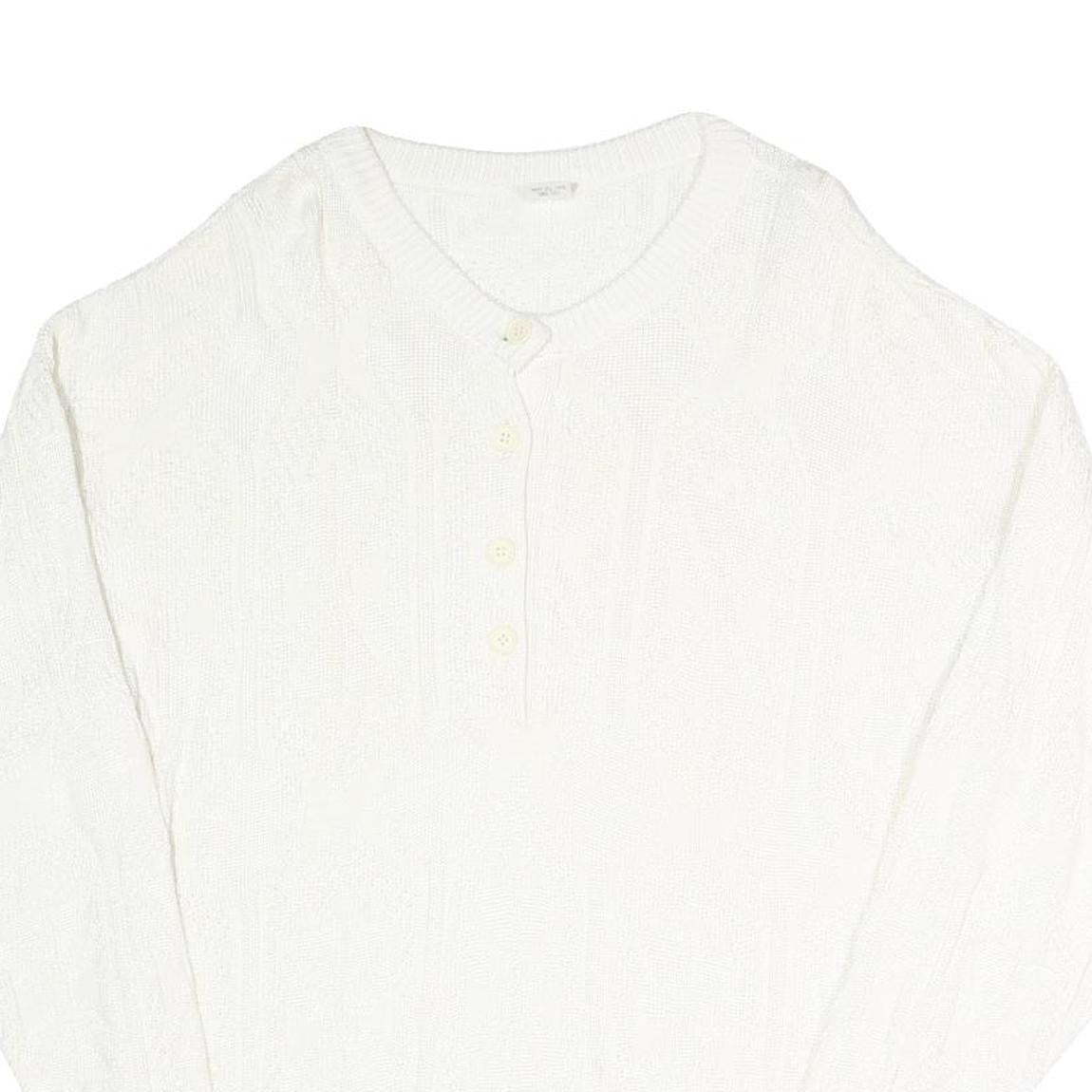 Womens White Plain Pullover Jumper V-Neck Basic Knit L Viscose Blend Soft
