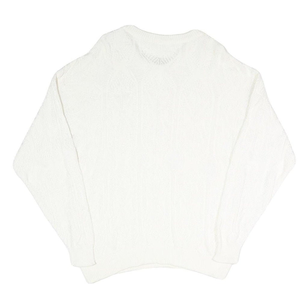 Womens White Plain Pullover Jumper V-Neck Basic Knit L Viscose Blend Soft