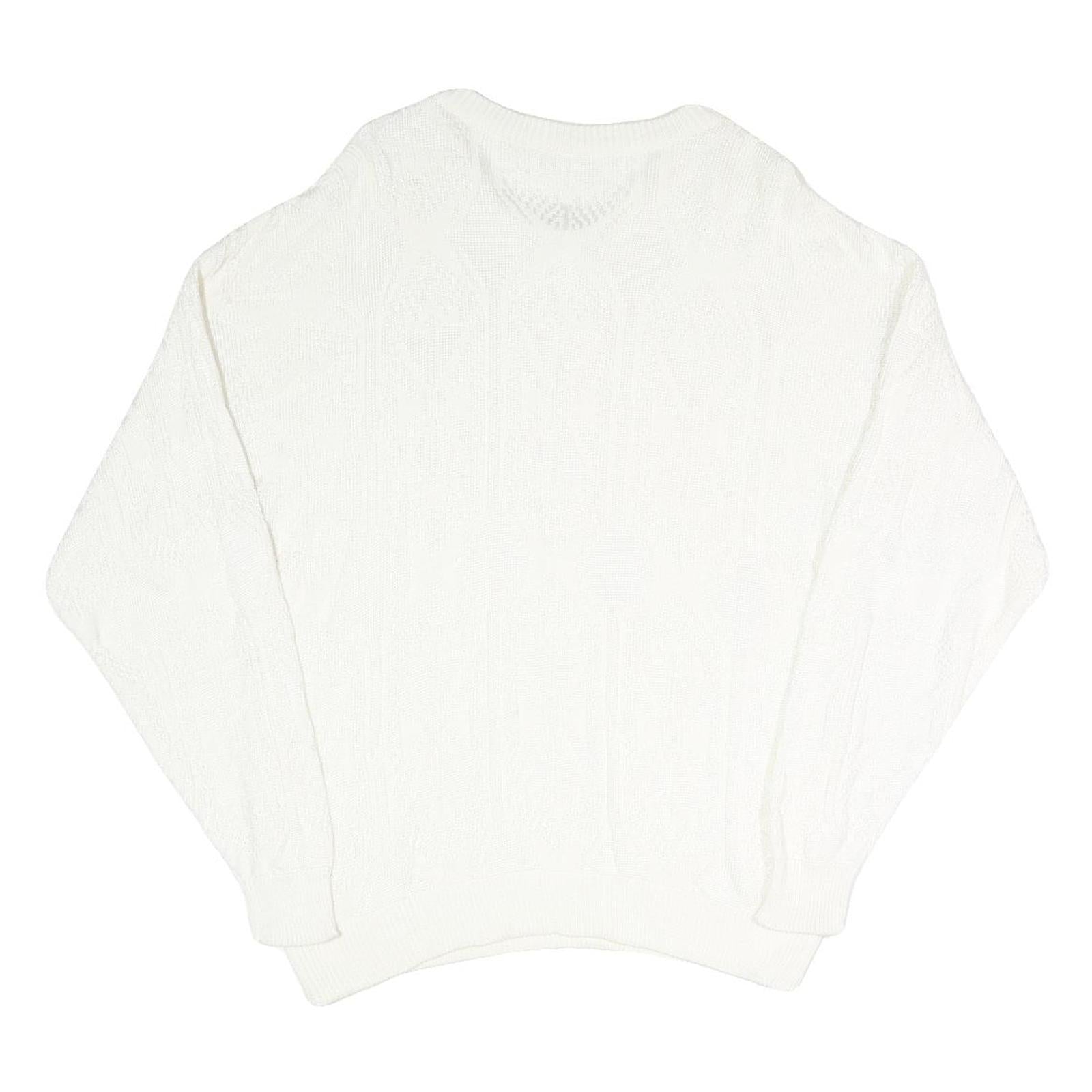 Womens White Plain Pullover Jumper V-Neck Basic Knit L Viscose Blend Soft