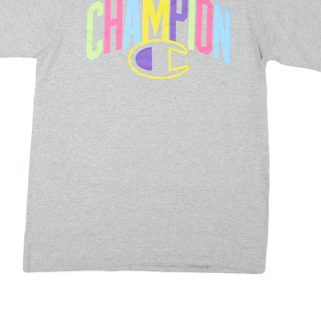CHAMPION Mens Grey Colourblock Graphic T-Shirt L Short Sleeve Crew Neck