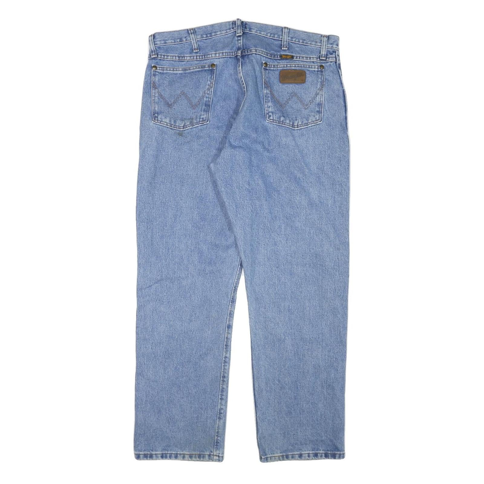 WRANGLER Mens Blue Regular Fit Straight Denim Jeans W37 L30 Classic Style