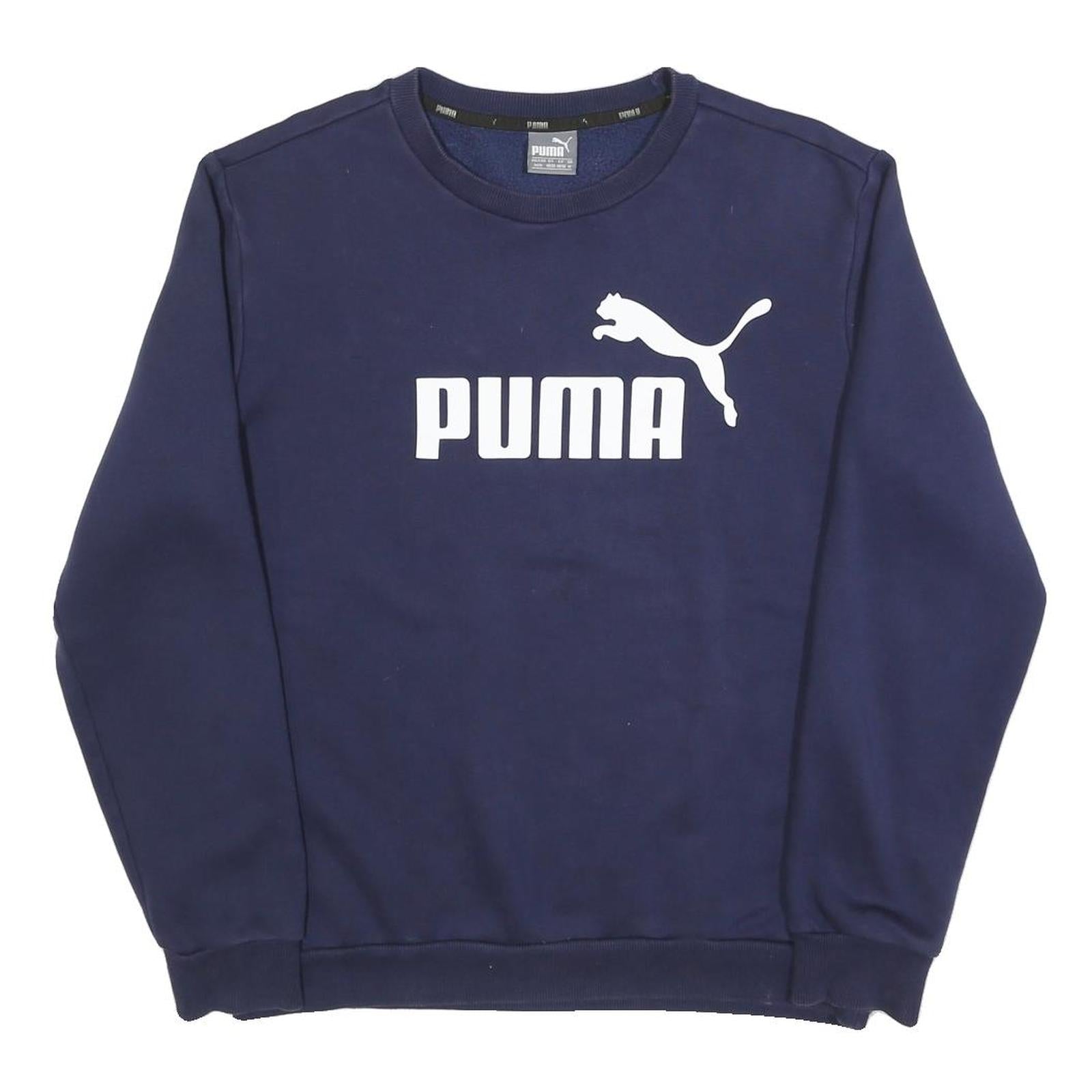 PUMA Mens Blue Navy Sweatshirt Crew Neck M Cotton Blend Pullover Sportswear