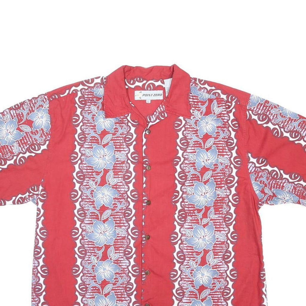 POINT ZERO Mens Red Hawaiian Shirt L Cotton Floral Pattern Casual Summer
