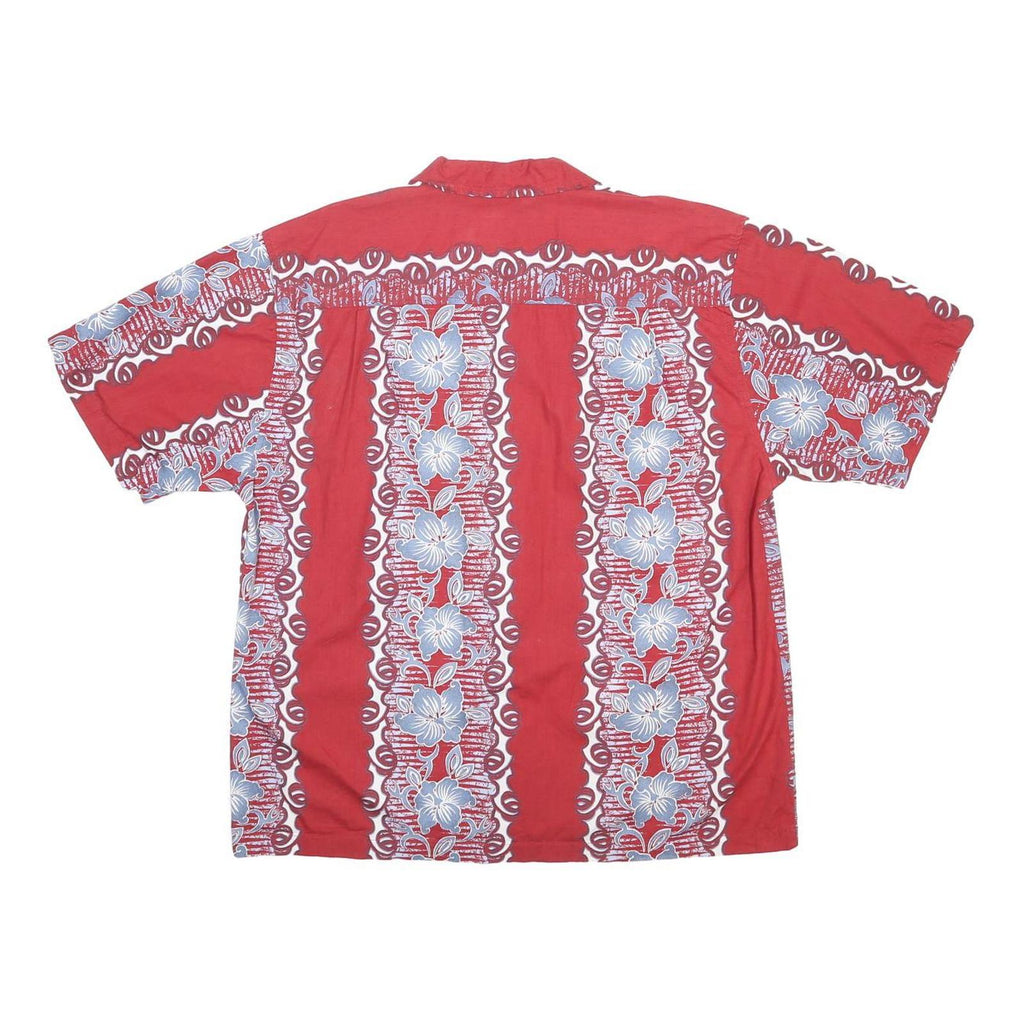 POINT ZERO Mens Red Hawaiian Shirt L Cotton Floral Pattern Casual Summer