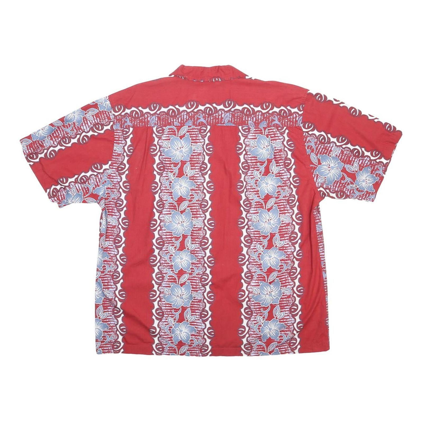 POINT ZERO Mens Red Hawaiian Shirt L Cotton Floral Pattern Casual Summer