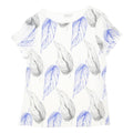 REISS Womens White Blue Leaf Print Silk Top Short Sleeve Round Neck XS