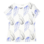 REISS Womens White Blue Leaf Print Silk Top Short Sleeve Round Neck XS