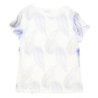 REISS Womens White Blue Leaf Print Silk Top Short Sleeve Round Neck XS