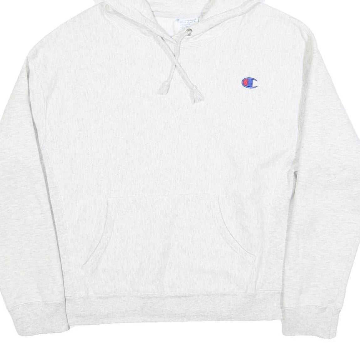 CHAMPION REVERSE WEAVE Womens White Hoodie L Cotton Blend Pullover Sweatshirt