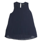 ZARA Womens Blue Sleeveless Round Neck Pleated Top XS Lightweight