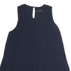 ZARA Womens Blue Sleeveless Round Neck Pleated Top XS Lightweight