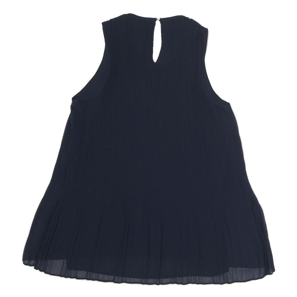 ZARA Womens Blue Sleeveless Round Neck Pleated Top XS Lightweight