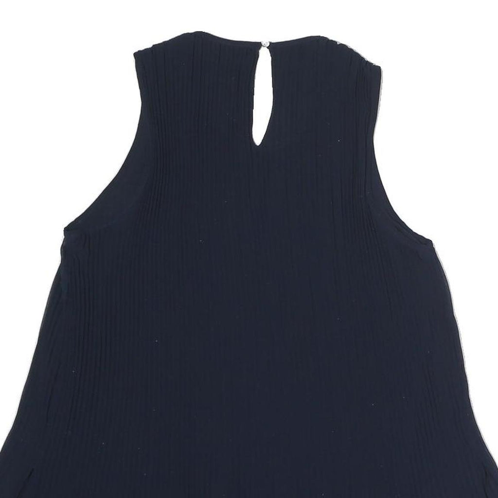 ZARA Womens Blue Sleeveless Round Neck Pleated Top XS Lightweight