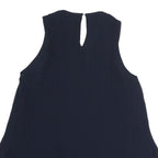 ZARA Womens Blue Sleeveless Round Neck Pleated Top XS Lightweight