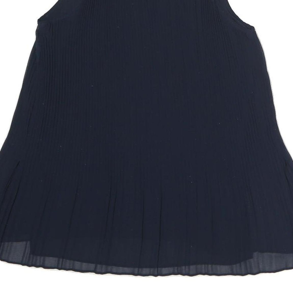 ZARA Womens Blue Sleeveless Round Neck Pleated Top XS Lightweight