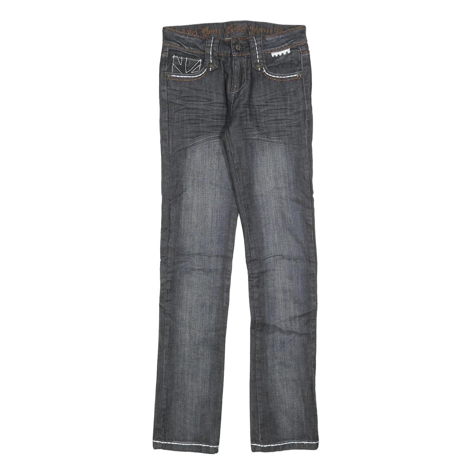 REBEL SPIRIT Womens Slim Blue Denim Jeans W26 L32 British Flag Stitching