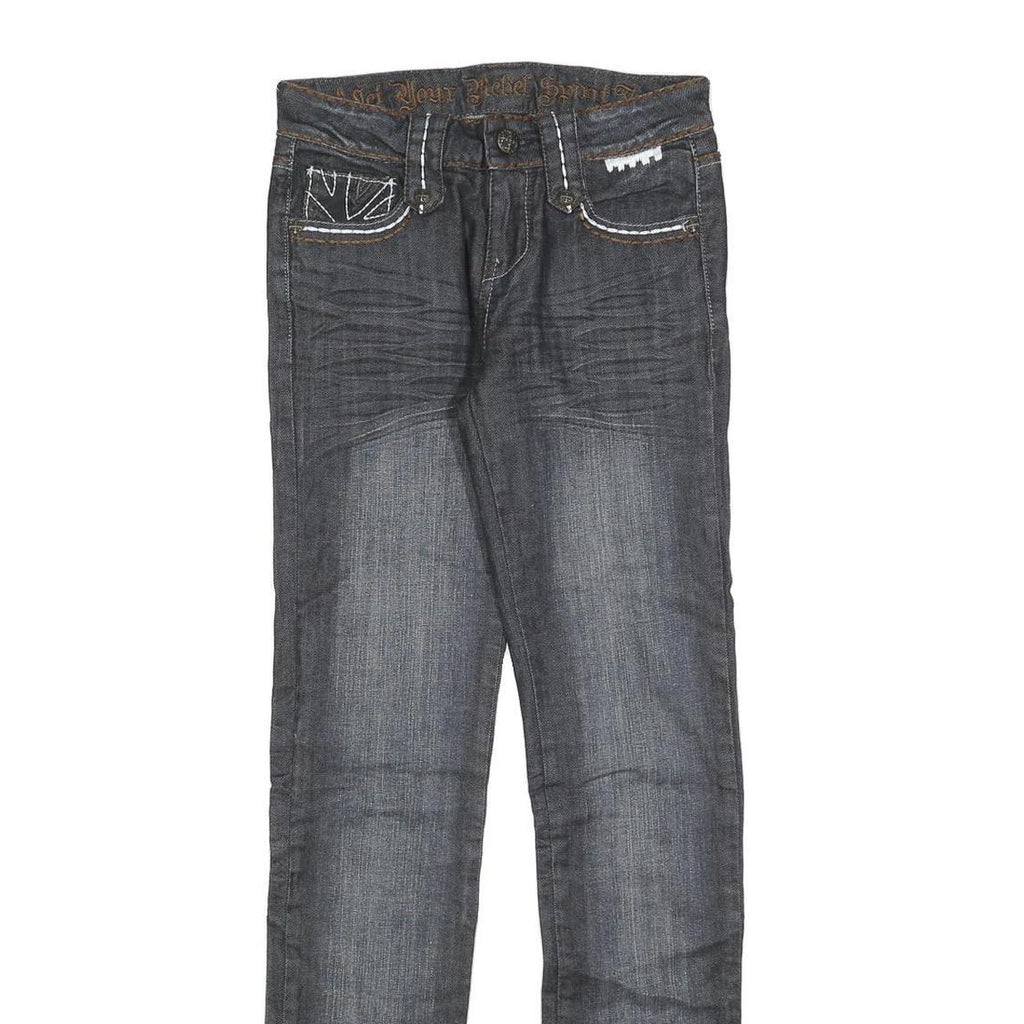 REBEL SPIRIT Womens Slim Blue Denim Jeans W26 L32 British Flag Stitching