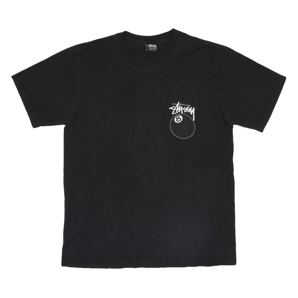 STUSSY 8 Ball Mens Black Graphic T-Shirt M Short Sleeve Crew Neck Cotton