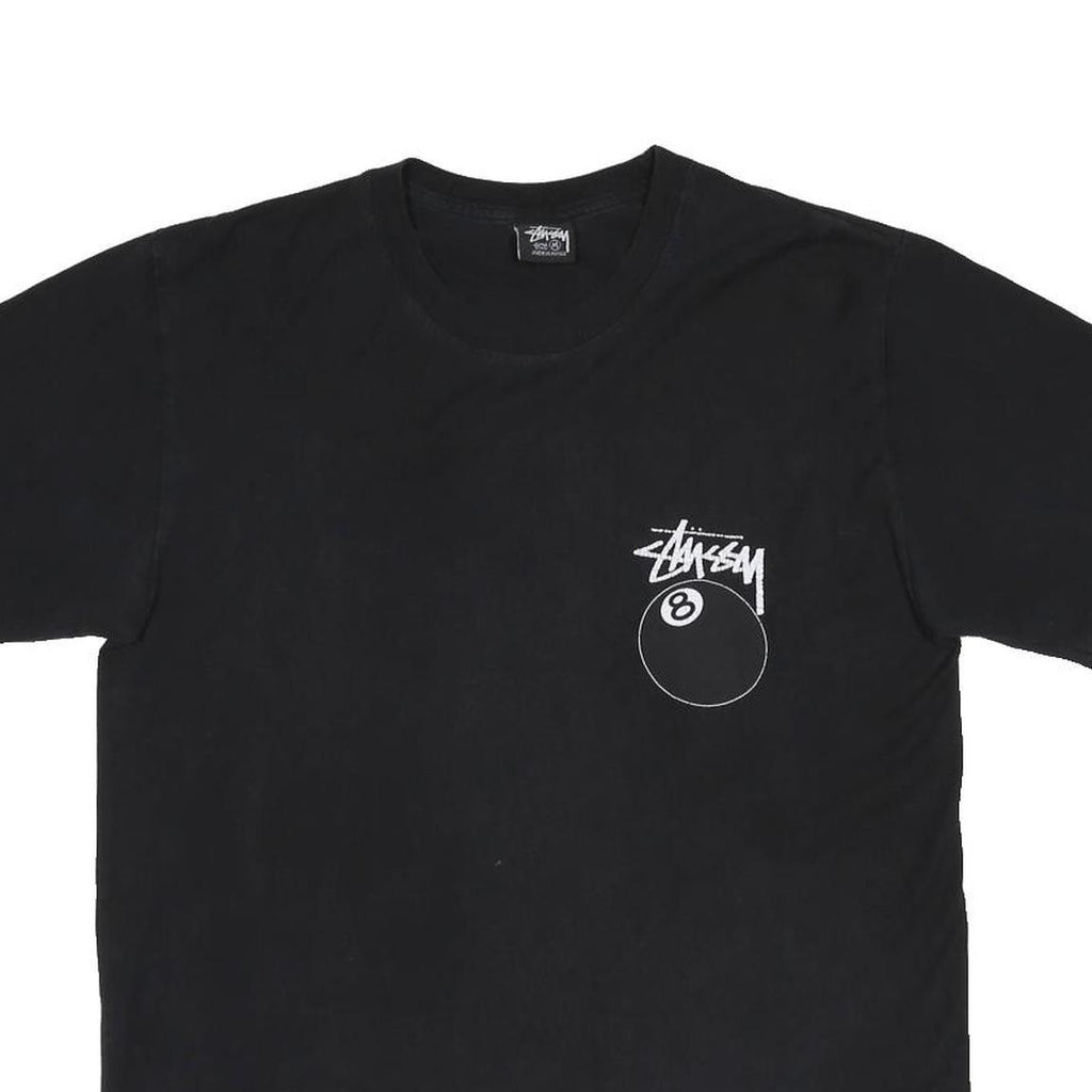 STUSSY 8 Ball Mens Black Graphic T-Shirt M Short Sleeve Crew Neck Cotton