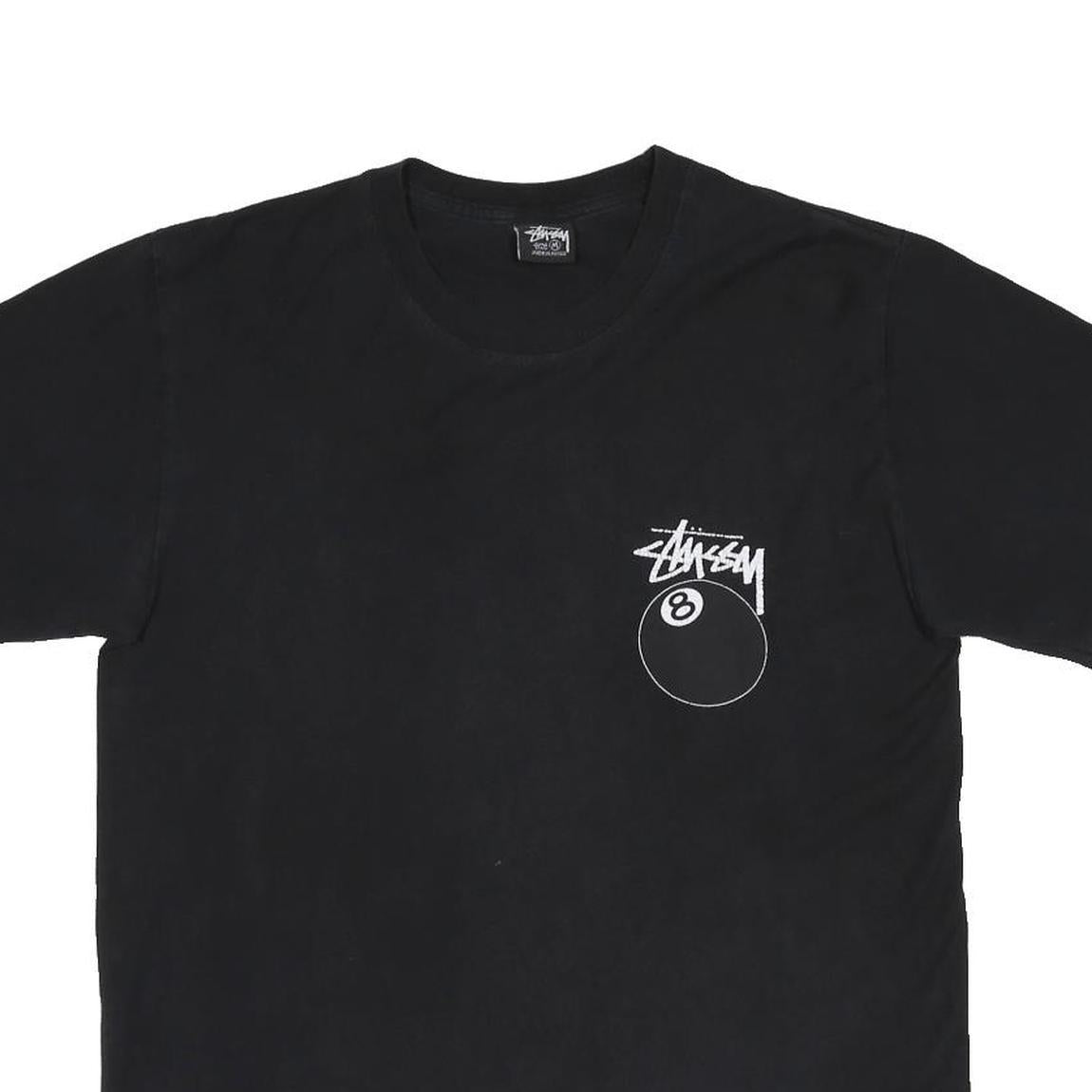 STUSSY 8 Ball Mens Black Graphic T-Shirt M Short Sleeve Crew Neck Cotton