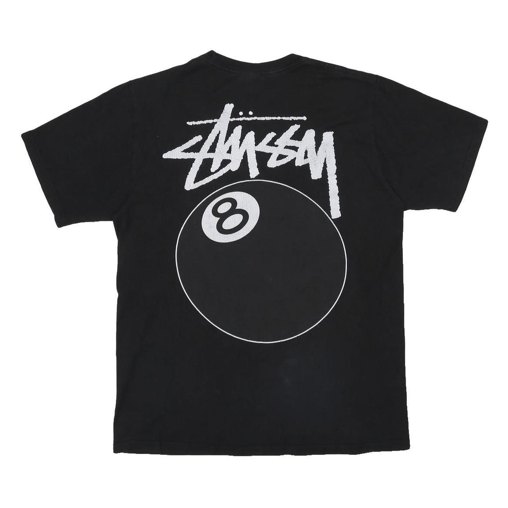 STUSSY 8 Ball Mens Black Graphic T-Shirt M Short Sleeve Crew Neck Cotton