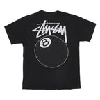 STUSSY 8 Ball Mens Black Graphic T-Shirt M Short Sleeve Crew Neck Cotton