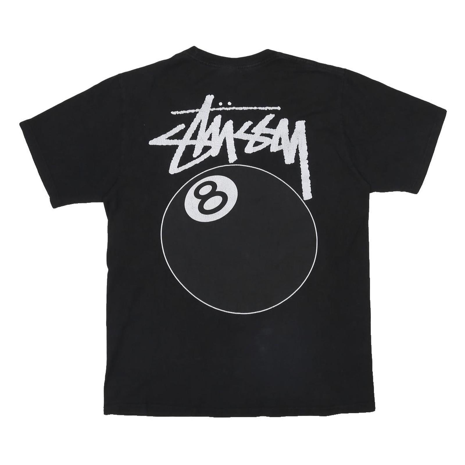 STUSSY 8 Ball Mens Black Graphic T-Shirt M Short Sleeve Crew Neck Cotton
