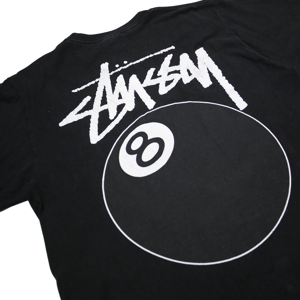 STUSSY 8 Ball Mens Black Graphic T-Shirt M Short Sleeve Crew Neck Cotton