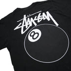 STUSSY 8 Ball Mens Black Graphic T-Shirt M Short Sleeve Crew Neck Cotton