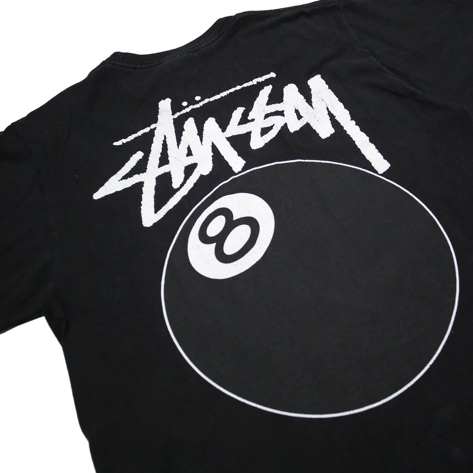 STUSSY 8 Ball Mens Black Graphic T-Shirt M Short Sleeve Crew Neck Cotton