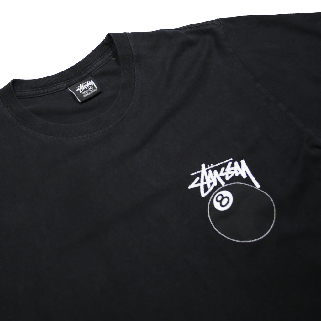 STUSSY 8 Ball Mens Black Graphic T-Shirt M Short Sleeve Crew Neck Cotton